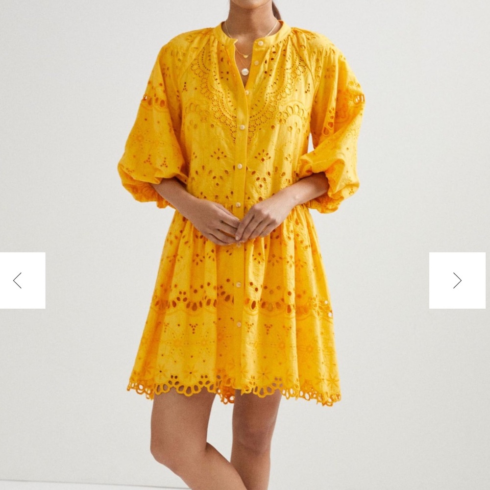Anthropologie Yellow Eyelet Button-Front Mini Dress
